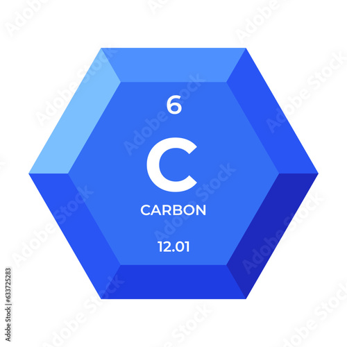 Carbon is chemical element number 6 of the nonmetal group. Icon of chemical element of periodic table in 3d hexagon. Chemistry for children, elementary education.