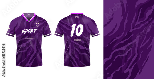 Tshirt mockup sport jersey template design for football soccer, racing, gaming, sports jersey abstract design purple color