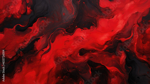 Abstract marble acrylic paints in red and black painted in waves, texture. photo