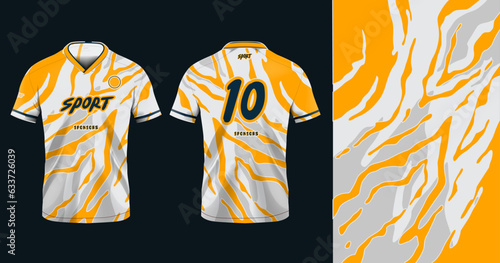 Tshirt mockup sport jersey template design for football soccer, racing, gaming, sports jersey abstract design orange color