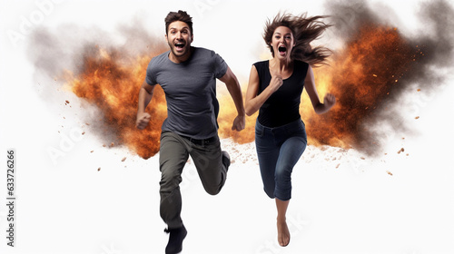 An Illustration of a Couple Desperately Fleeing from a Blazing Fire to Reach Safety