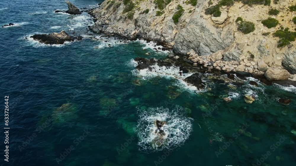 Aerial view of landscape of shore reefs with rocky coastline of sea Aerial view of landscape of shore reefs with rocky coastline of sea