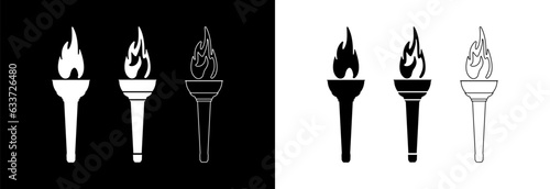 Olympic torch icon on white and black background.