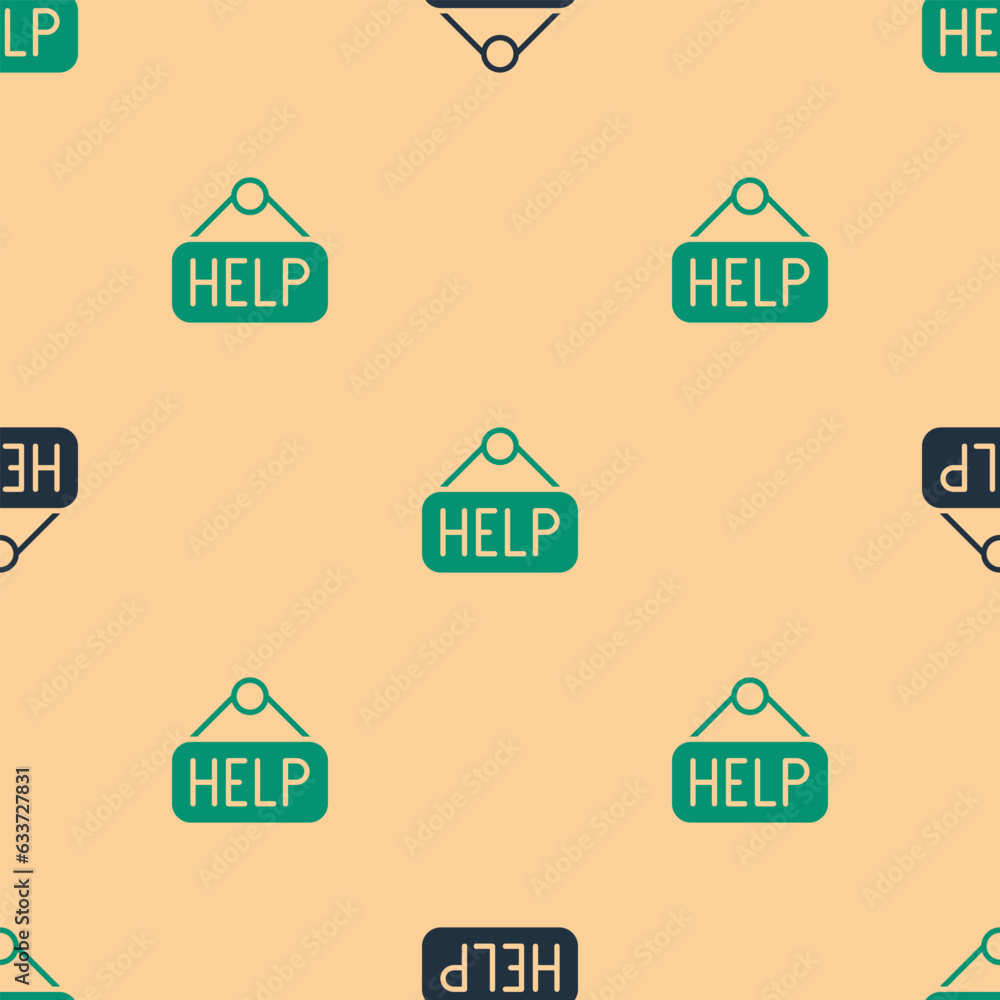 Green and black Signboard with text Help icon isolated seamless pattern on beige background. Vector Green and black Signboard with text Help icon isolated seamless pattern on beige background. Vector