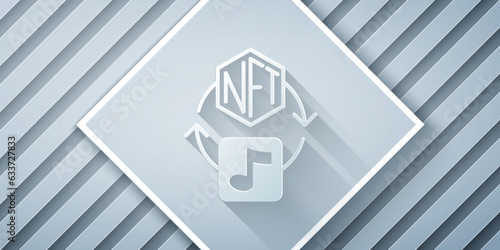 Paper cut NFT Digital crypto art icon isolated on grey background. Non fungible token. Paper art style. Vector