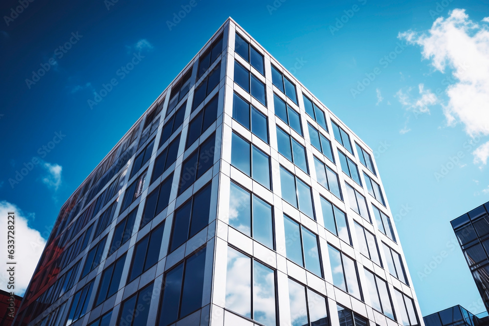 Clouds in the reflection of the building. Generative AI Clouds in the reflection of the building. Generative AI