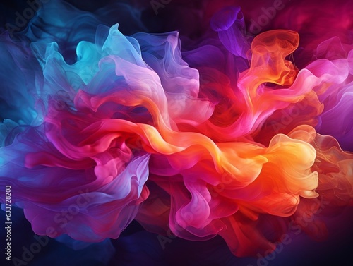 Abstract multicolored spreading bright Neon lighted smoke texture background generative ai © tanjidvect