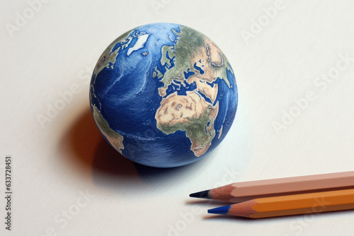 hand drawn of earth using color pencil  earth day concept.