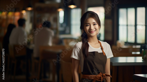 カフェのアジア人女性ウェイター