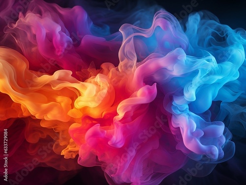 Abstract multicolored spreading bright Neon lighted smoke texture background generative ai © tanjidvect