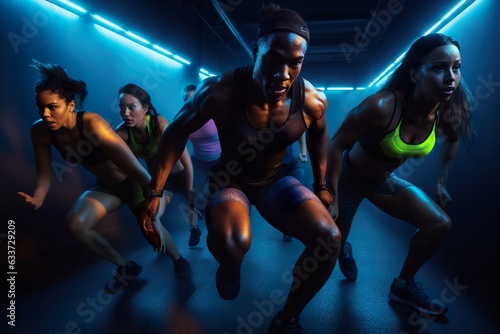 Team is training cardio exercise in gym. Group sports for motivation and teamwork © Oleksandr Kozak
