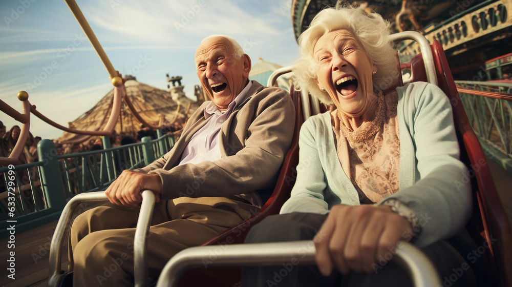 A Couple Sharing Laughter While Seated on a Fun Ride in the Park