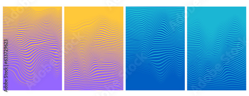 Groovy hippie 70s backgrounds. Waves, twirl pattern. Distorted vector texture in trendy retro psychedelic style. Y2k aesthetic.