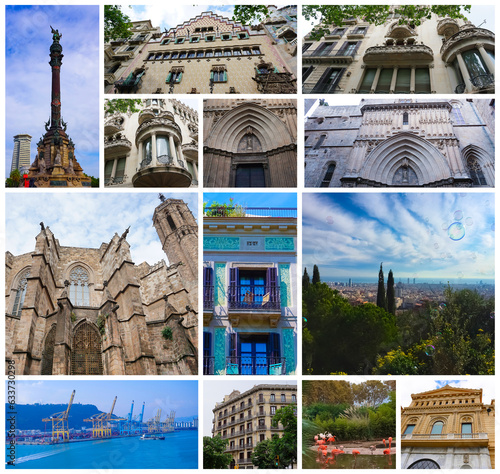 collage of beautiful views of Barcelona, Spain