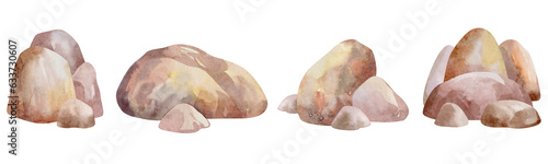 Watercolor set of geological stones, illustrations of stones isolated on a white background. Abstract geometric shapes. Collection of stone concepts.