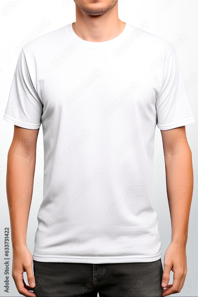 Blank White T-Shirt Mockup Front for Design Template - Isolated Tee Shirt for Men: Generative AI Blank White T-Shirt Mockup Front for Design Template - Isolated Tee Shirt for Men: Generative AI