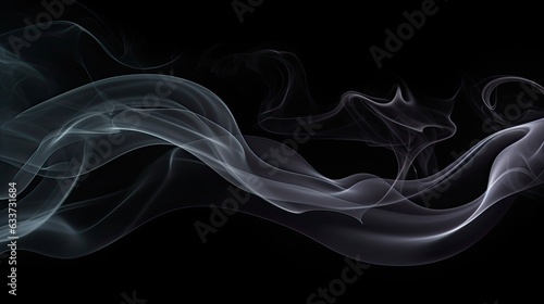 Smoke on Black. Abstract Waves and Curves of Dark Smoke on Black Background: Generative AI