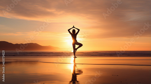 Silhouette of a Woman Embracing Serenity and Wellness Amidst the Majestic Ocean