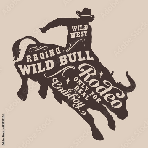 Bull rodeo vintage sticker monochrome
