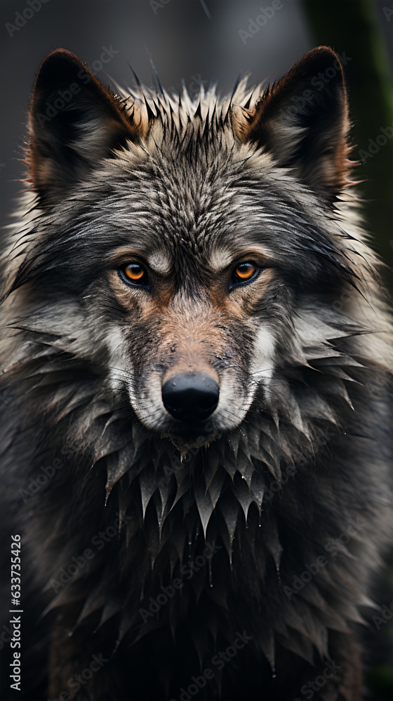 Close up of wolf in the forest, generative ai