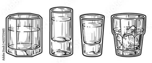 Alcoholic drinks set label monochrome