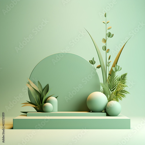 3d geometric objects in green pastel for product generator by AI