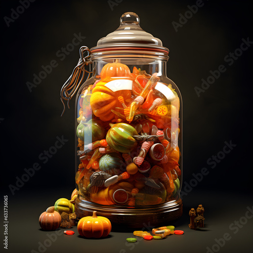 Halloween candy in a glass jar generator by AI