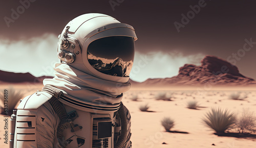 Astronaut in the desert. 3d rendering toned image