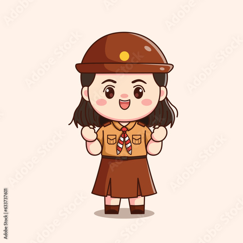 indonesian scout girl feeling proud cute kawaii chibi character illustration