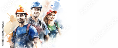 Group of a construction workers, Engineer team, Industry factory worker, Labor in watercolor style, generative AI 