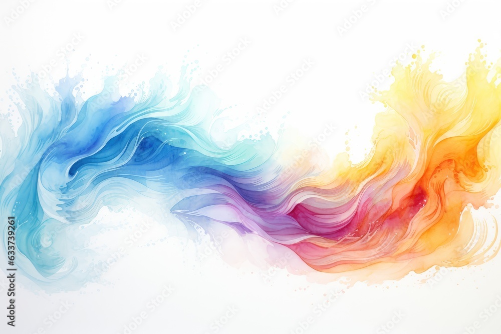 Watercolor rainbow waves on white background