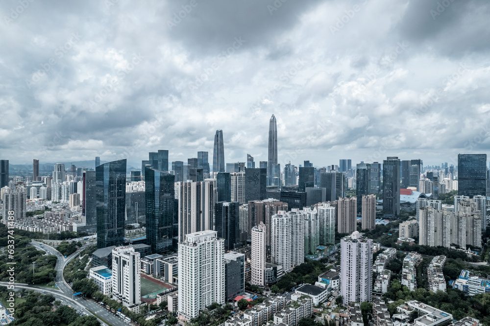 Aerial photography of Futian CBD buildings in Shenzhen, China Aerial photography of Futian CBD buildings in Shenzhen, China
