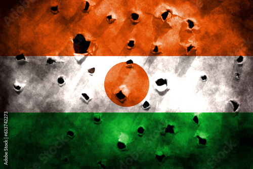 Niger flag double exposure. Symbol depicting a coup d'état. Niger coup and civil war. Suitable for basemaps or report descriptions