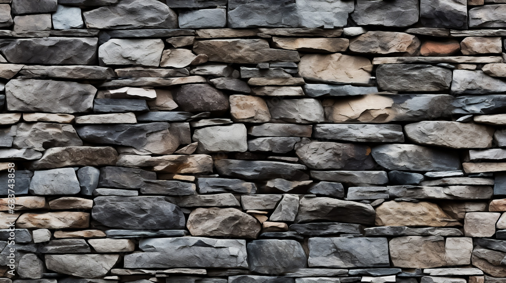 Stone Wall Seamless texture.  Wall made from flat slab stone.