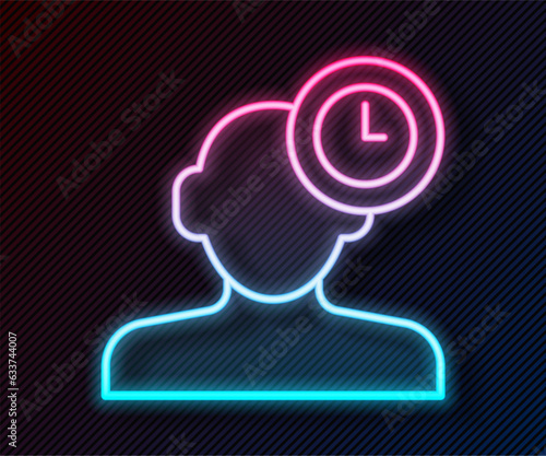 Glowing neon line Insomnia icon isolated on black background. Sleep disorder with capillaries and pupils. Fatigue and stress. Vector