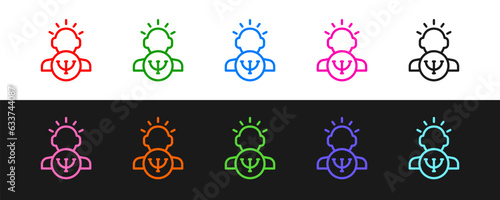 Set line Psychology icon isolated on black and white background. Psi symbol. Mental health concept, psychoanalysis analysis and psychotherapy. Vector