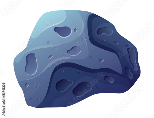 Cartoon flying space asteroid with craters and bumps. Vector isolated stone.