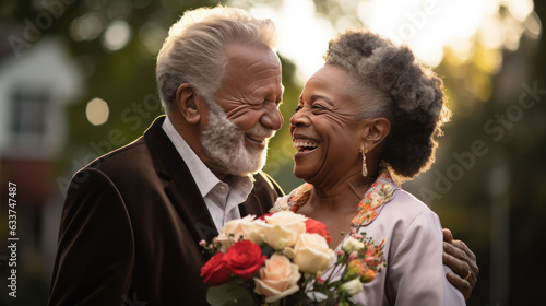 Senior afro american man and woman getting married, senior bride and groom, mature couple