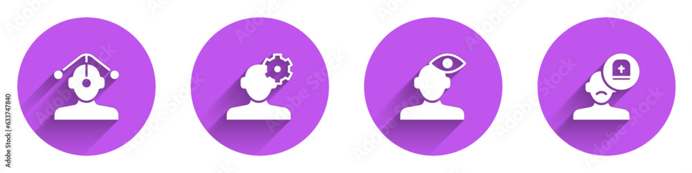 Set Hypnosis, Solution problem in psychology, and Male doctor icon with long shadow. Vector Set Hypnosis, Solution problem in psychology, and Male doctor icon with long shadow. Vector
