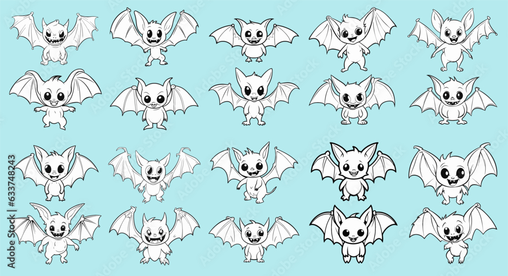 Halloween bats coloring page elements