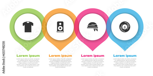 Set T-shirt, Stereo speaker, Bandana and Vinyl disk. Business infographic template. Vector