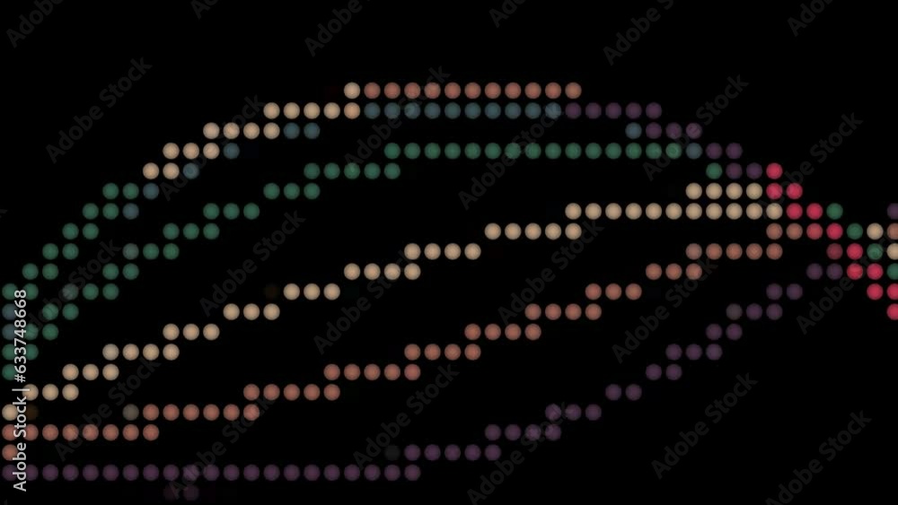 retro many stylized small dots pattern on black background. Vintage old fashion color palette 60s 70s classic ribbons