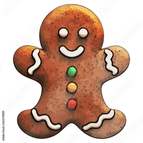 Christmas Gingerbread Man Watercolor Illustration