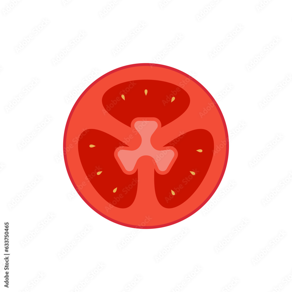 Slice of red tomato flat design vector illustration isolated on white Slice of red tomato flat design vector illustration isolated on white