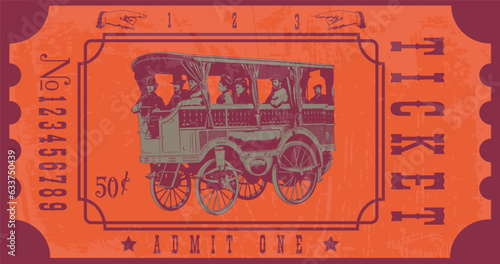 vector image of an old vintage bus ticket, omnibus.
