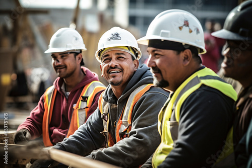 portrait of team of workers in helmet