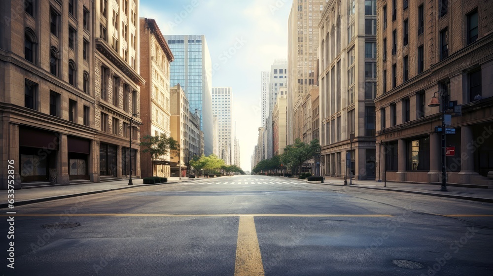 Obraz premium Classical architecture and urban roads, empty road in the city, Generative AI illustration