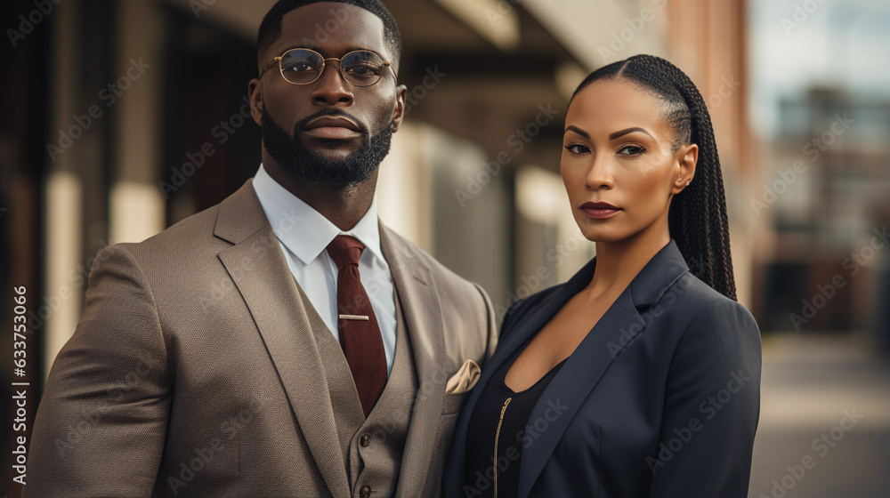 Empowered Black Business Man and Woman Posse Up Empowered Black Business Man and Woman Posse Up