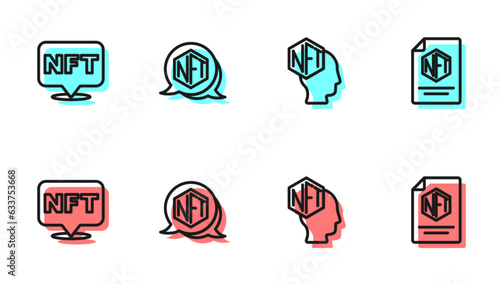 Set line NFT Digital crypto art, and contract icon. Vector