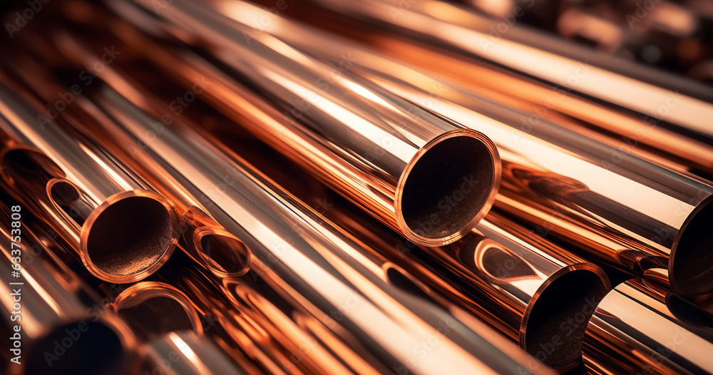 Naklejka premium Plumbing service, a group of copper pipes showing a view of them. Generative AI.